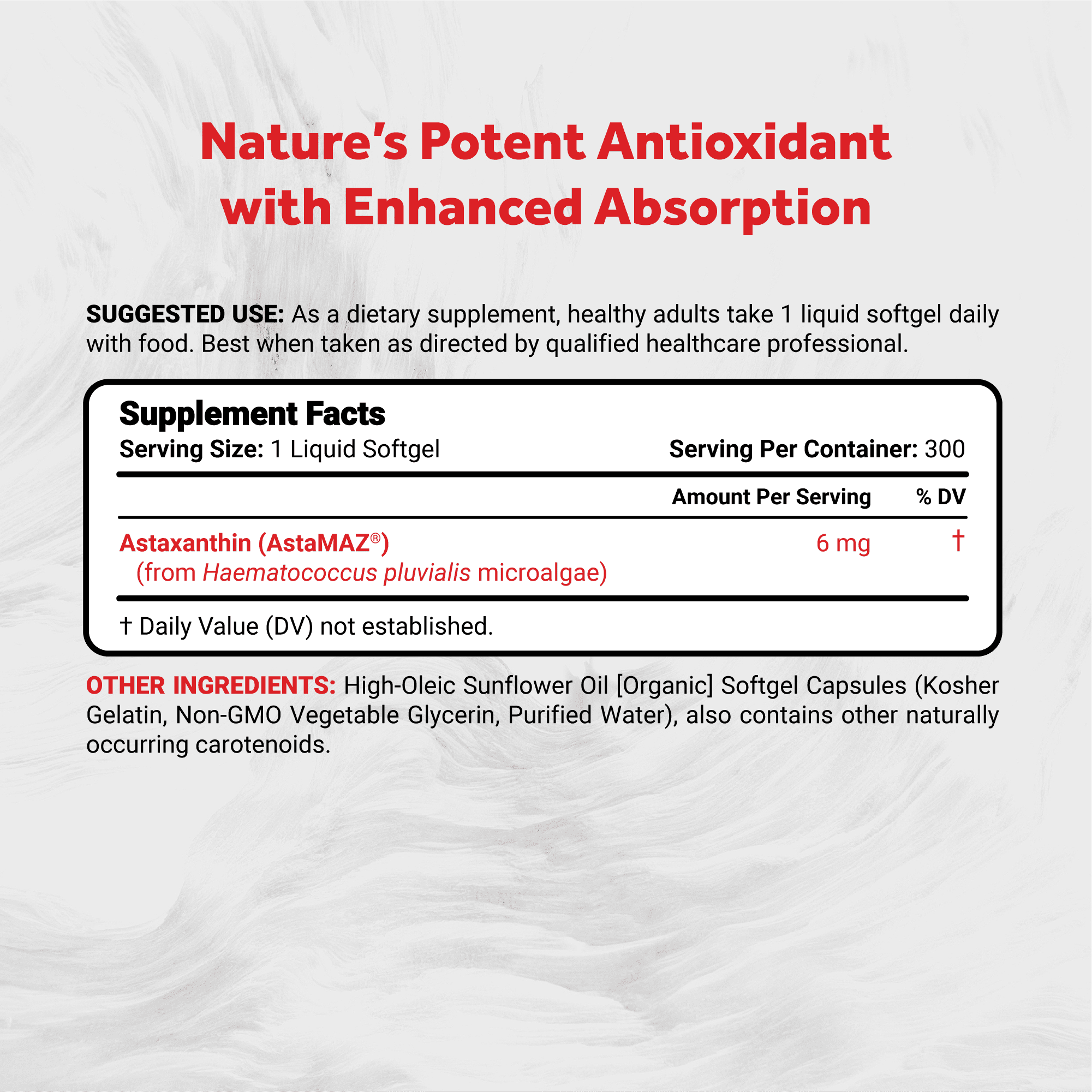 Naturalis New Zealand Astaxanthin (6mg) | High Potency with High-Oleic Sunflower Oil | Non-GMO, Soy & Gluten Free | 300 Softgels (10-Month Supply)