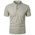 thumbnail image 2 of WREESH Men's Solid Henley Shirts Short Sleeve Shirt with 3 Buttons and Stand Up Collar a Classic Solid Color Top for Versatile Style Gray, 2 of 6