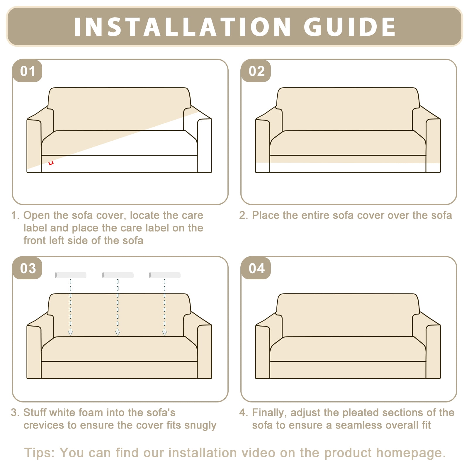 MJIAexp (31"-46") Stretch Sofa Cover Slipcover,Couch Covers for 1 Cushion Couch Sofa with sofa armrest,Pet Friendly Furniture Protector Sofa with Elastic Bottom for Kids,Jacquard lines(Beige)