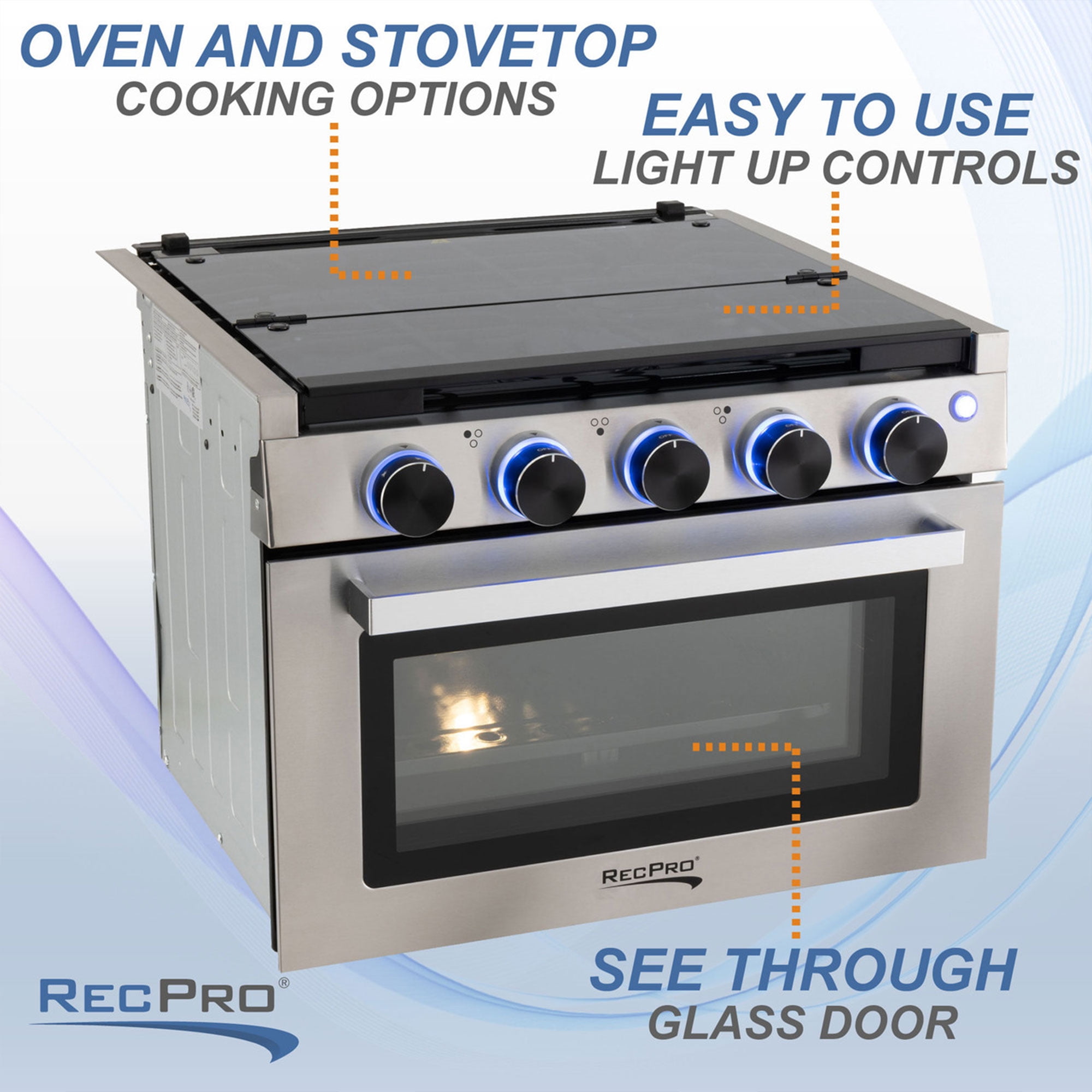 RecPro 21 Inch 3 Burner Propane RV Stove Gas Range without Hood, Silver