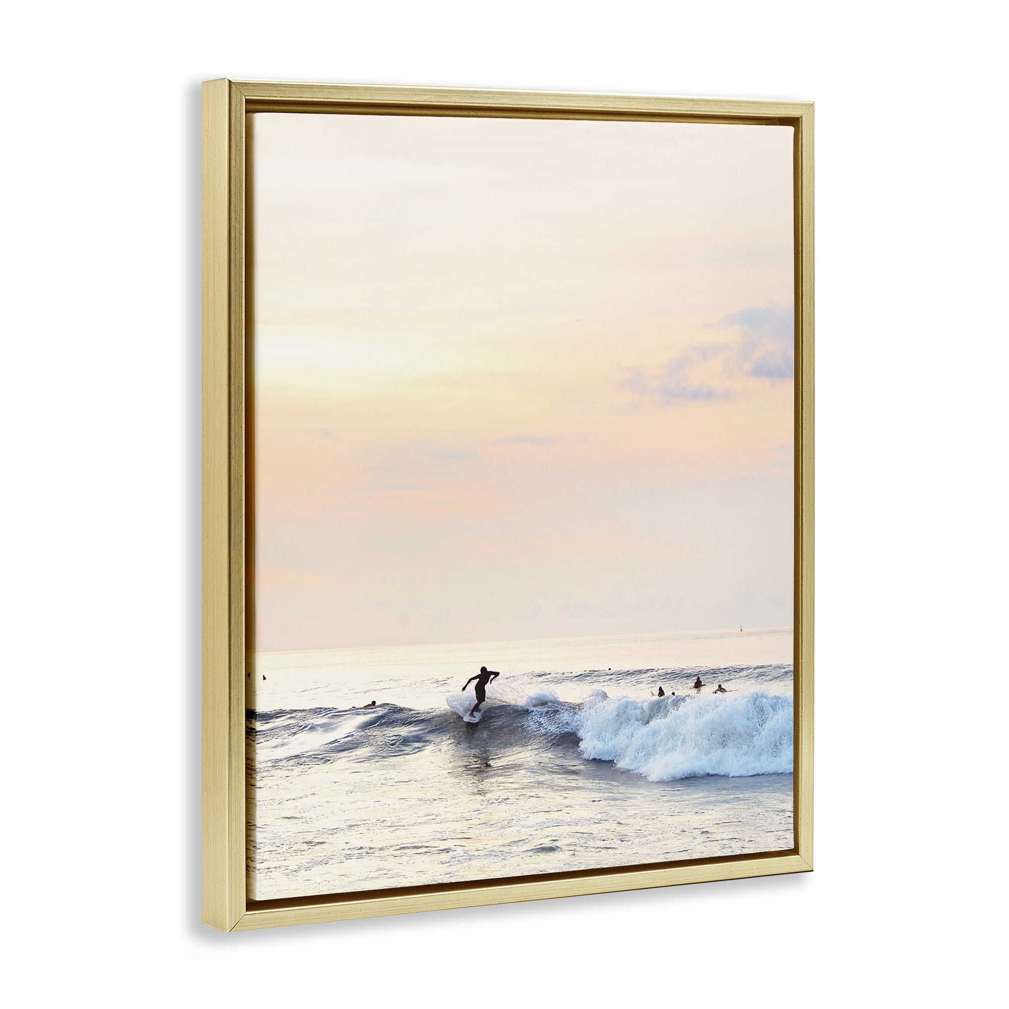 Stupell Industries Sunset Surfer Landscape Coastal Photography Gold Floater Framed Canvas Art Print Wall Art, 25 x 31