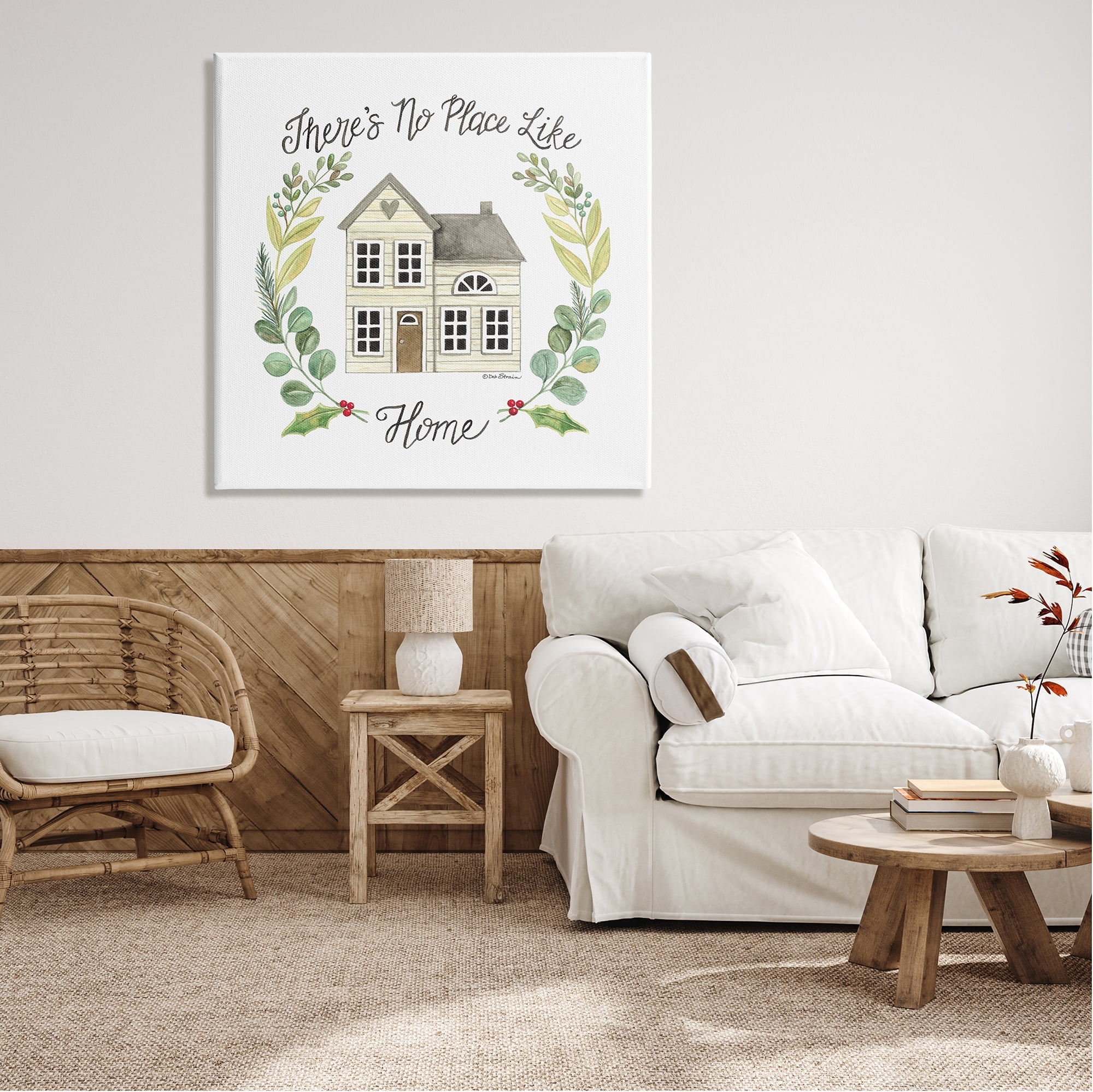Stupell Industries No Place Like Home Casual House Leaf Laurel Graphic Art Gallery Wrapped Canvas Print Wall Art, Design by Deb Strain