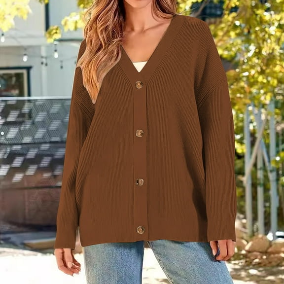 LIBRCLO Cardigan Sweaters for Women Solid Color Loose Fall Knitted Warm V-Neck Fashion Casual Tops Blouse Cardigan