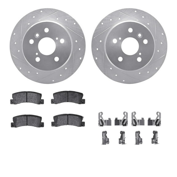 Dynamic Friction Company Rear Brake Rotors-Drilled and Slotted-Silver with 5000 Advanced Brake Pads includes Hardware 7512-76063