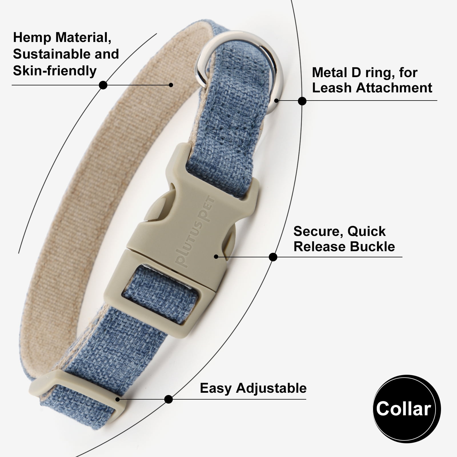 Plutus Pet Cotton Hemp Dog Collar and Leash Set, Adjustable Collar for Small, Medium, and Large Dogs, Heavy Duty and Soft on Skin, Haze Blue, S