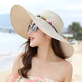 thumbnail image 3 of letairis Beach Sun Protection Hat Straw Wide Brim Cap Foldable Solid Color Summer Adjustable Head Seaside Sunproof Hats Accessory Blue Beige, 3 of 6