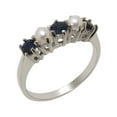 thumbnail image 1 of LBG British Made 18k White Gold Natural Sapphire & Cultured Pearl Womens Anniversary Ring - 33 size options - Size 12, 1 of 7