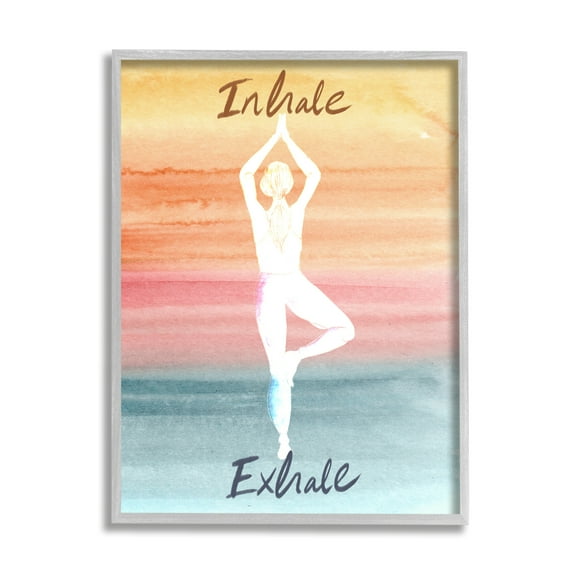 Stupell Industries Inhale Exhale Soothing Yoga Pose Watercolor Effect Framed Wall Art, 11 x 14, Design by Kate Eldridge