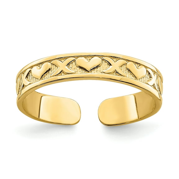 Primal Gold 14 Karat Yellow Gold Small X and Hearts Adjustable Toe Ring