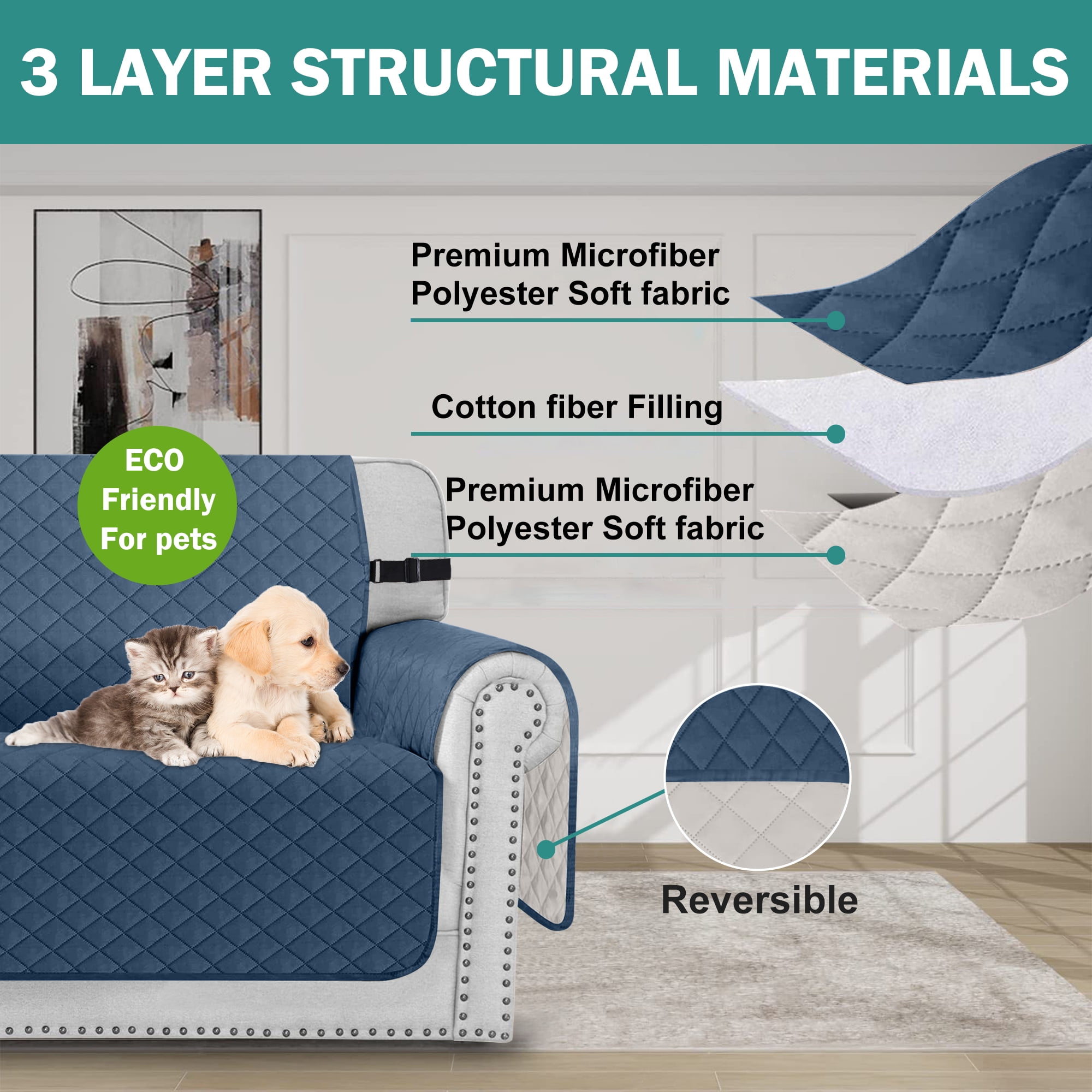 100% Waterproof Sofa Cover Machine Washable Couch Cover Non Slip Furniture Protector Slipcover for Dogs, Children, Pets, Sofa Size, Aegean blue