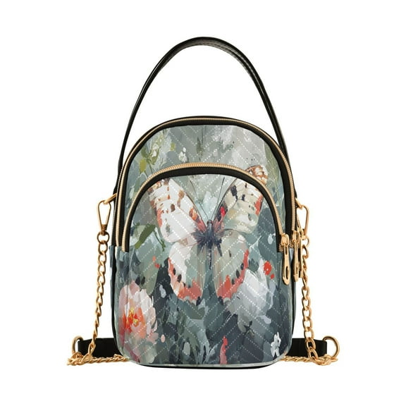 YAZAOO Cross Body Fashion Shoulder Waist Purse Bags Butterfly on Floral Pocket Handbags