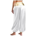 thumbnail image 2 of renvena High Waist Silky Satin Arabian Harem Pants for Women for Rave Halloween Cosplay Dancewear White L, 2 of 7