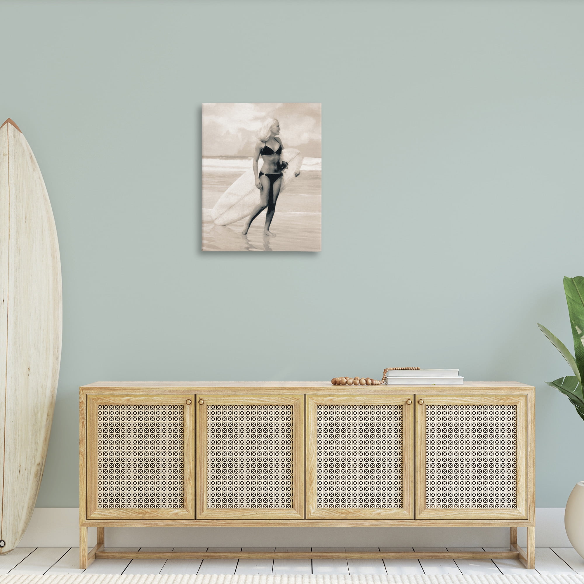 Stupell Industries Surfing Woman on Shore Sports Painting Gallery Wrapped Canvas Art Print Wall Art, 24 x 30