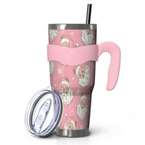 40oz Tumbler,Pink Christmas Santa Pattern Insulated Tumblers with Removable Handle,Stainless Steel Double Vacuum Coffee Tumbler Cup with Straw for Home,Office,Travel,Party