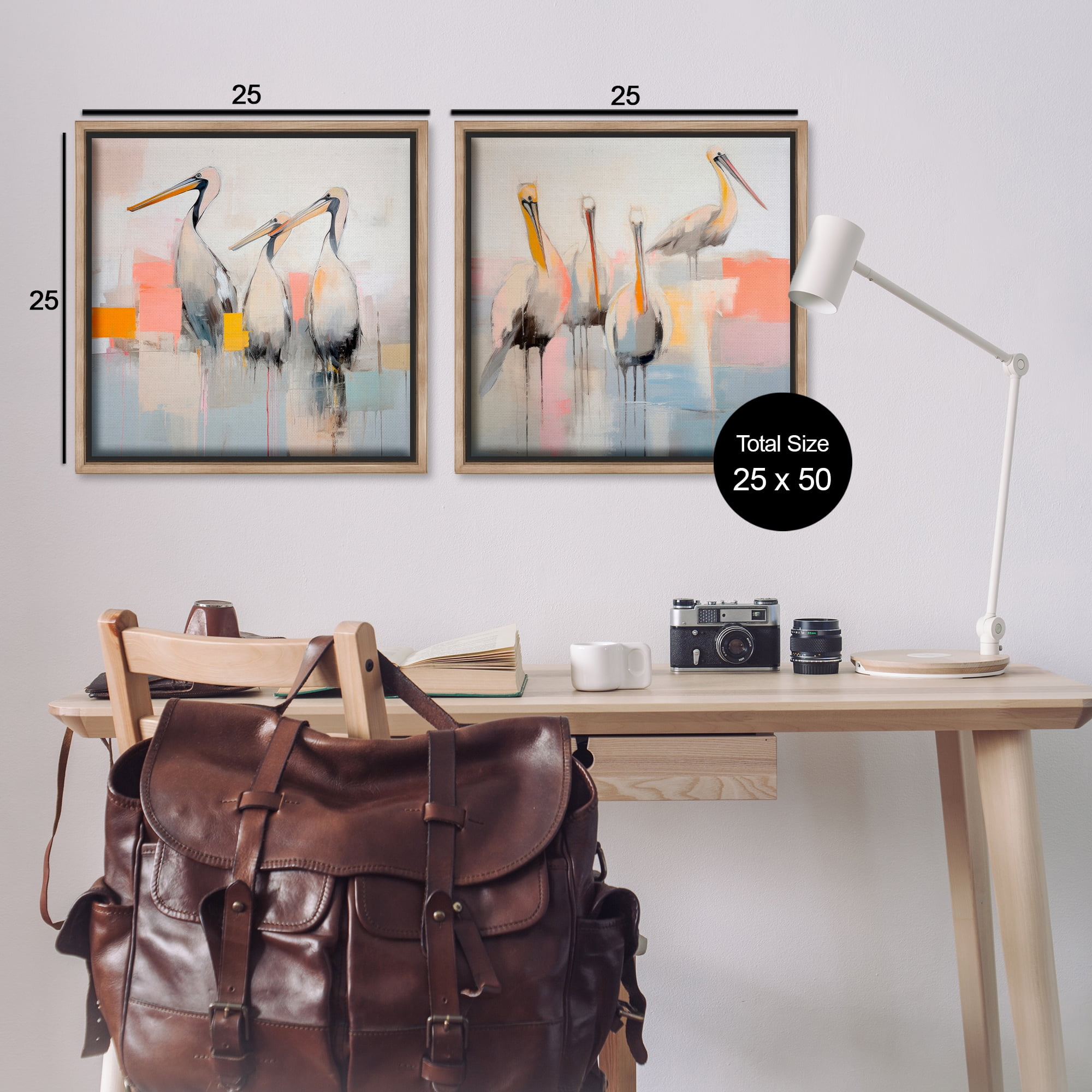 Stupell Industries Abstract Pelican Bird Animals Painting Brown Floater Framed Canvas Art Print Wall Art, 25 x 25, Set of 2