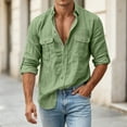 thumbnail image 6 of Men's UPF 50+ Sun Protection Shirts with Long Sleeve, Button Down Linen Shirt for Hiking, Fishing, Sai Double Pocket Green-B, 6 of 8