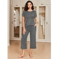 thumbnail image 5 of Ekouaer 2 Pack: Women's Set Short Sleeve Pj Top Capri Pants - Pajamas Sets Lounge & Sleepwear Set Rose Print/Grey, 5 of 7