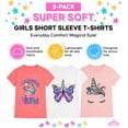 thumbnail image 2 of MISS POPULAR Girls 3-Pack Super Soft Short Sleeve T-Shirts Unicorn Butterfly Glitter Print Cute Design| Sizes 7-16, 2 of 8