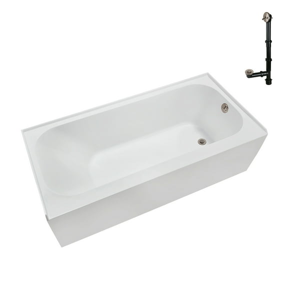 Streamline NAL-5300-BNK 66 in. x 32 in. Acrylic Right-Hand Drain Alcove Bathtub in Glossy White With External Drain in Brushed Nickel