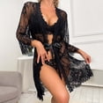 thumbnail image 6 of Womens Soft Pajama Clearance- Silk Satin Sexy Lace Bathrobes Plus Size Robe Sleepwear Black Size S, 6 of 9