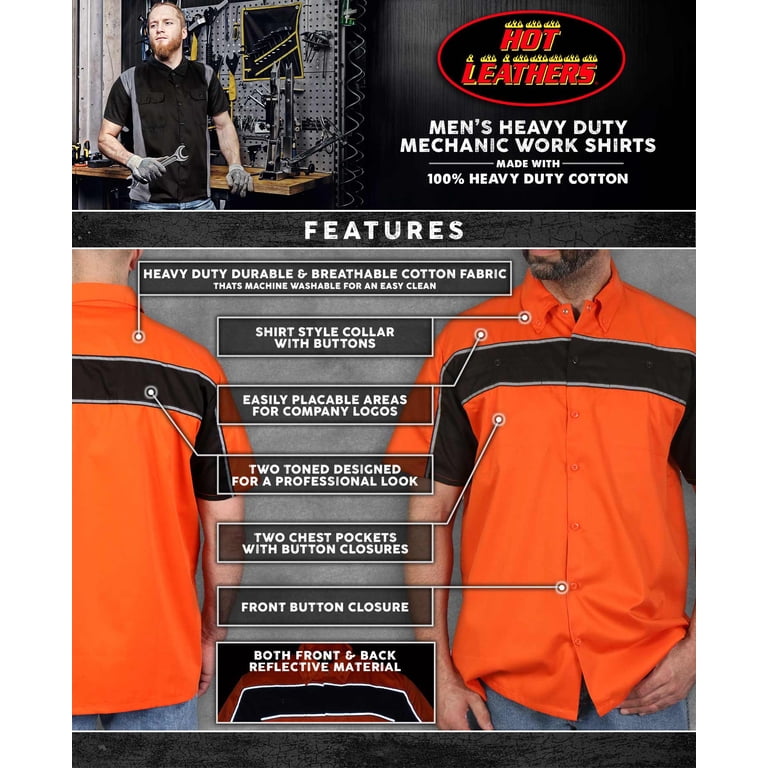 Hot Leathers GMM1007 Men's 2 Tone Striped Orange/Black Button Up