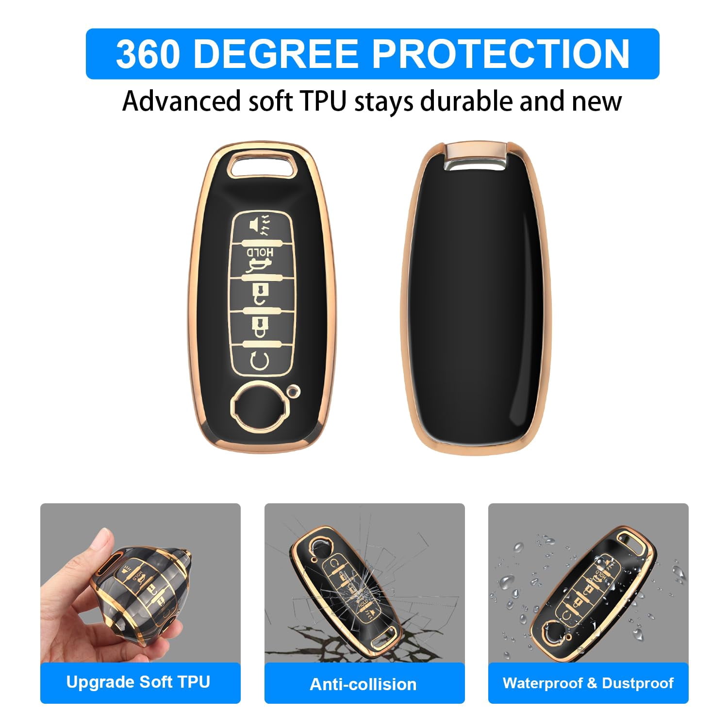 Key Fob Cover for Nissan,Car Key Fob Protector 5 Buttons Key Case Protection Compatible with 2023 2024 Pathfinder Rogue Metal Keychain Remote Key Accessories Protector