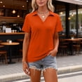 thumbnail image 4 of Lumtrix Women'S Polo Shirts Short Sleeve V Neck Business Casual Tops Collared Golf Work Top Summer Tees Saffron L, 4 of 4
