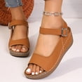 thumbnail image 2 of Rokment Womens Orthopedic Platform Wedges Walking Sandals 2026 Summer Fashion Casual Comfortable Leather Ankle Strap Chunky High Heel Non Slip Work Beach Dress Sandals Brown Size 6, 2 of 8