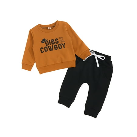 

Sunisery Infant Toddler Baby Boy Clothes Letter Sweatshirt Tops+Jogger Pants 2Pcs Tracksuit Fall Winter Casual Outifts Brown 12-18 Months