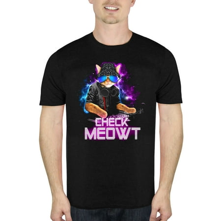 Cat Dj Check Meowt Humor Men's Graphic T-Shirt, up to Size