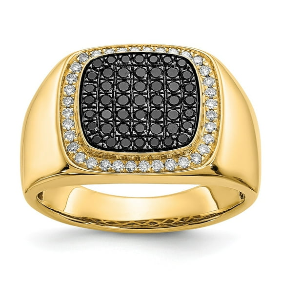 14K Yellow Gold Ring Band Men's Diamond Round Black & White Mens