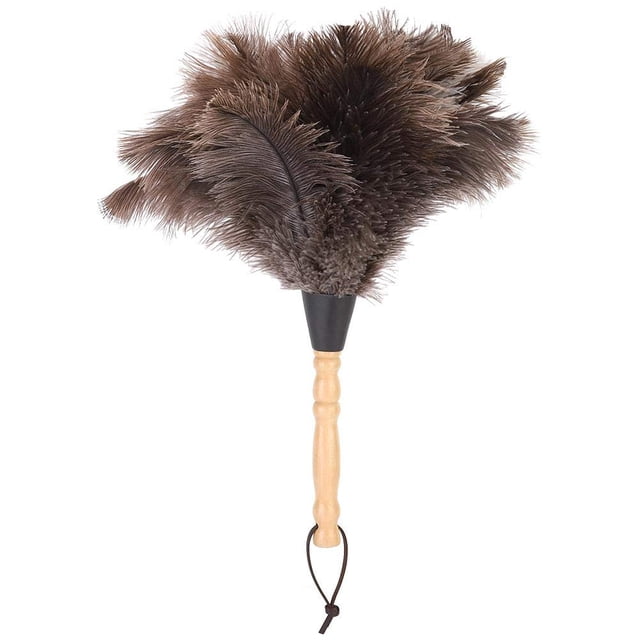 Plumero de plumas de avestruz, atrae partículas de polvo, mango de madera reutilizable antiestático, plumero de plumas de avestruz, herramienta de limpieza para eliminar el polvo