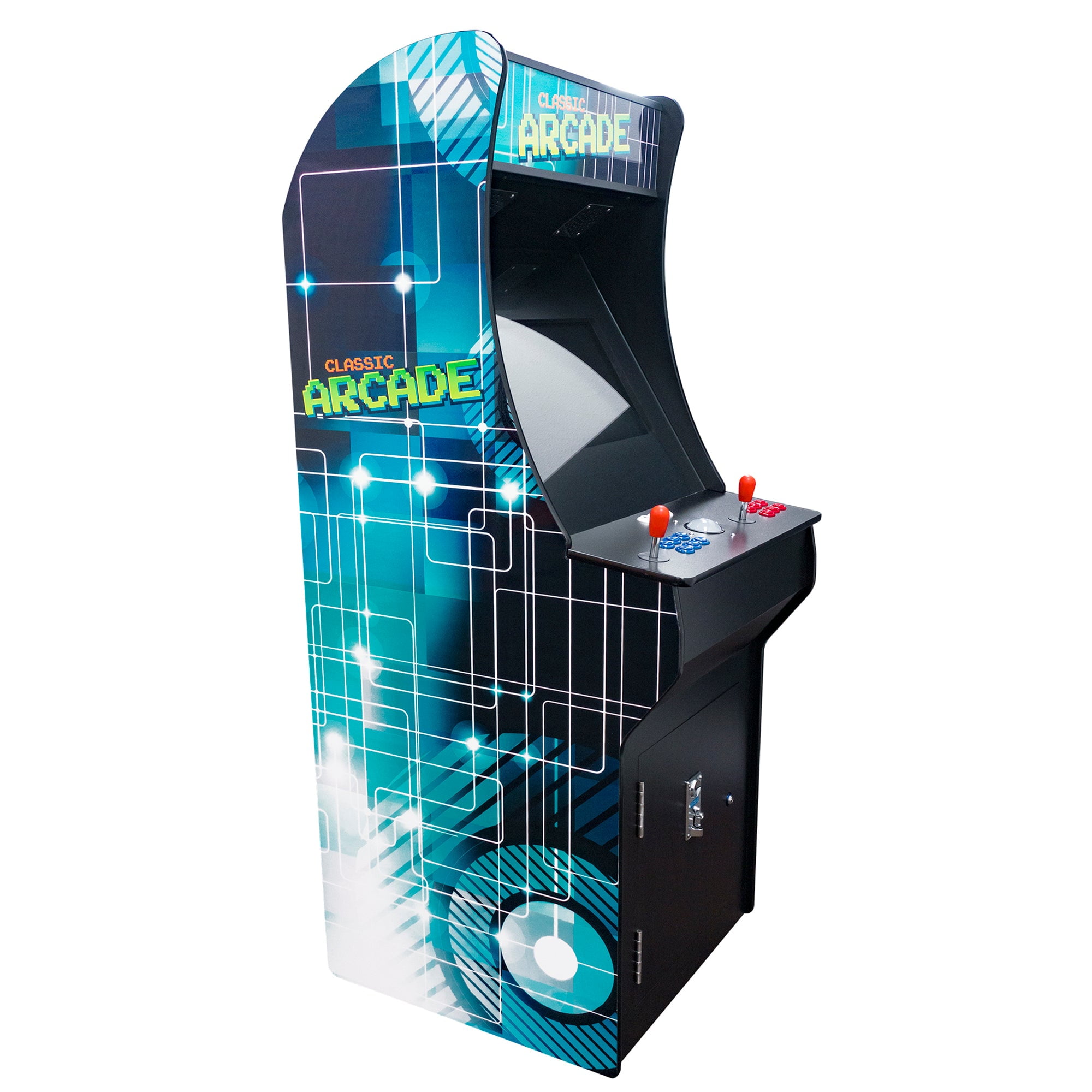 FULL-SIZED FOUR PLAYER UPRIGHT ARCADE GAME WITH TRACKBALL FEAT