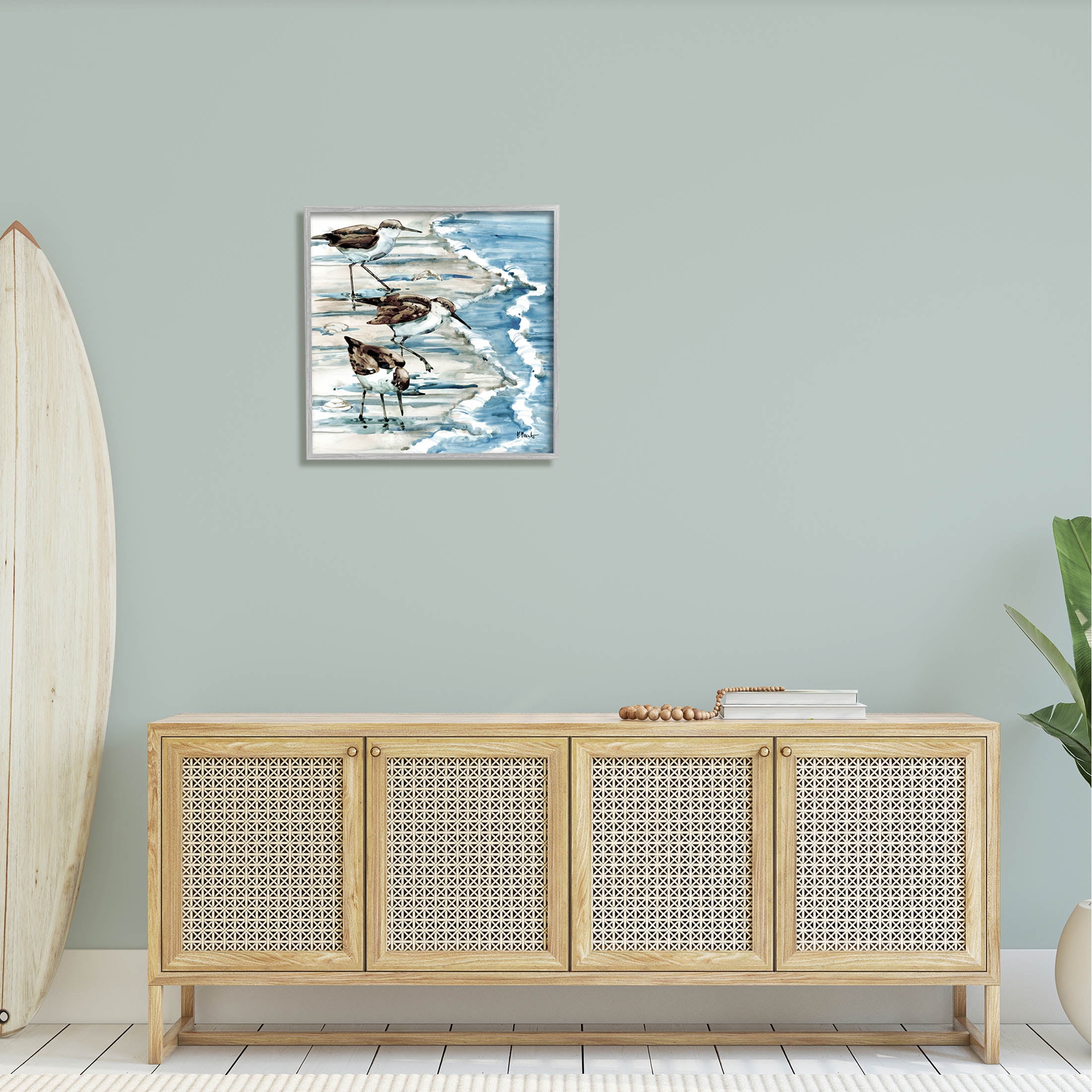 Stupell Industries Rockhampton Sandpipers Beach Ripples Painting Gray Framed Art Print Wall Art, Design by Paul Brent