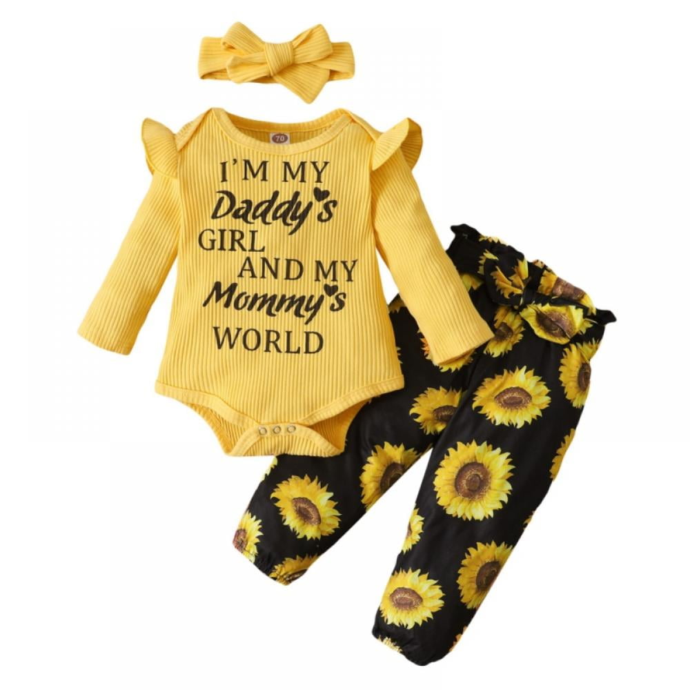 Floral Pants Headband 3Pcs Outfits Set Newborn Baby Girl Clothes Pattern Print Ruffled Romper