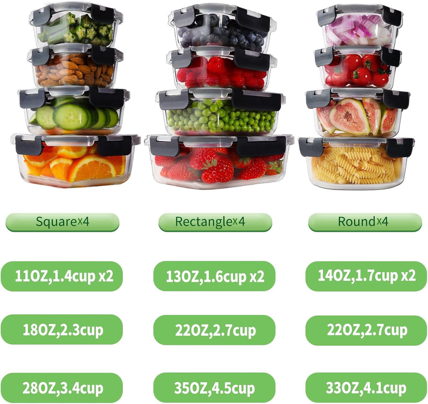 24 Piece Glass Food Storage Containers with Lids Leak Proof Airtight Bento Lunch Boxes,Oven & Freezer Safe Kitchen Storage Set(12 Containers+12 Lids)