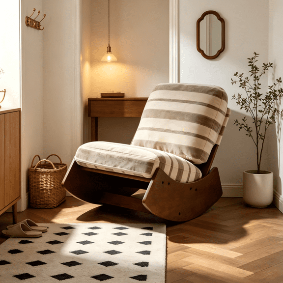 Glider Rocking Chair, Solid Wood Upholstered Reading Chair for Bedroom Living Room