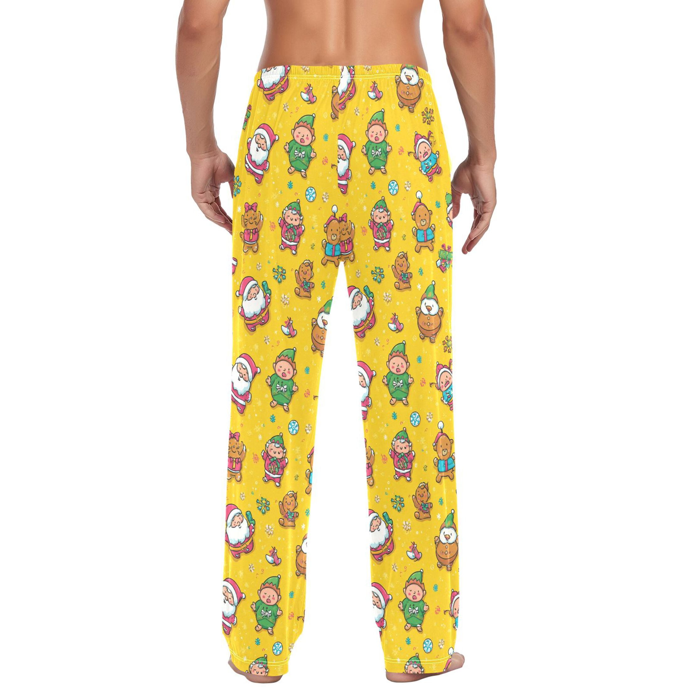 Men's Pajama Bottoms Santa Claus Elves and Gingerbread Men Men's Cotton Pajama Pants Men's Loose Printed Pajama Pants Casual Pants with Pockets