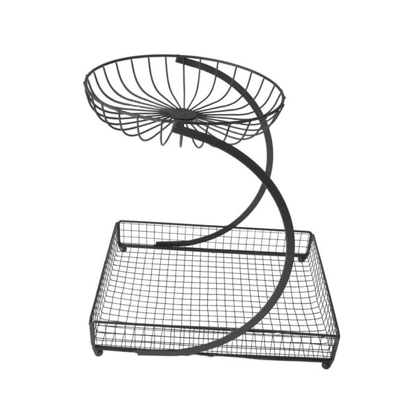 Cesta de alambre de hierro para frutas, gran capacidad, decoración, bocadillos, pan, cesta de frutas y Negro 2 capas