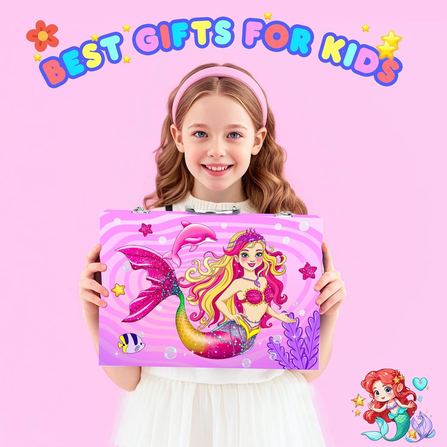 homicozy Art Supplies Kit for Kids Ages 4-12,Mermaid Art Case Coloring Set,Drawing Kits with Markers, Crayons, Colored Pencils,Oil Pastels,Coloring Book,School Supplies,Gift for Kids Artist Age 4+