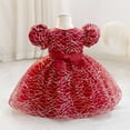 thumbnail image 5 of NAISIBABY Girls Flower Dress, Glitter Mesh Tutu Tulle Puff Sleeve Wedding Party Pageant Princess Dress Red 4T, 5 of 6