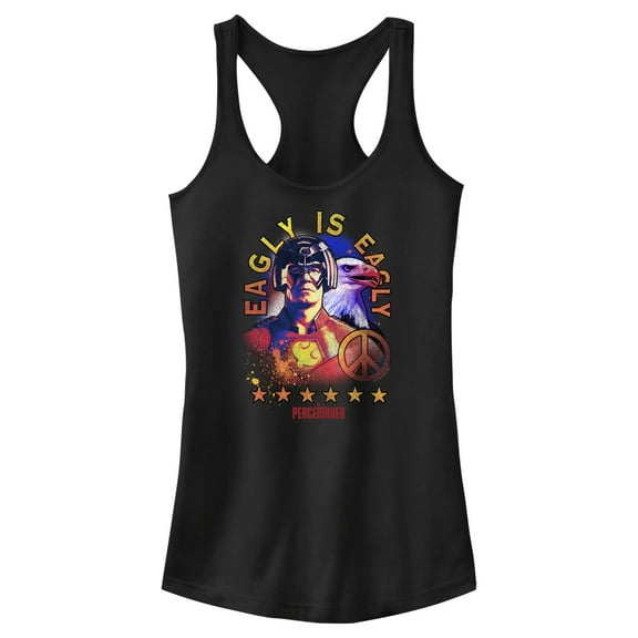 Junior's Peacemaker Eagly is Bestie  Racerback Tank Top Black 2X Large