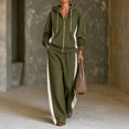 thumbnail image 2 of Szluipve 2 Piece Sets for Women Color Block 2 Piece Tracksuit Full Zip Drawstring Hoodie Side Stripe Elastic Waist Wide Leg Pants Set Casual Loose Matching Loungewear Outfit Army Green L, 2 of 4