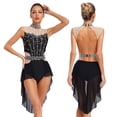 thumbnail image 5 of YiZYiF Women Glittery Rhinestone Modern Lyrical Dance Costume Flowy Tulle Skirt Ballet Leotard Dress Black XL, 5 of 6