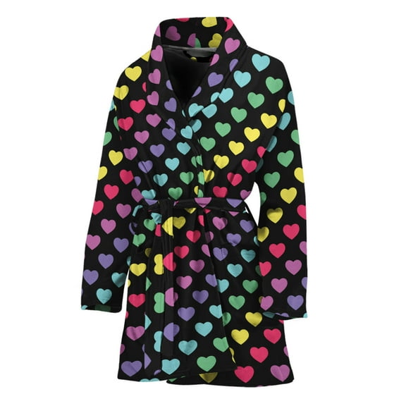 Rainbow Heart Pattern Women Bathrobe One Size Univeral Fits, Rainbow Colorful Fashion Lightweight Plush Fleece Long Robe For Women