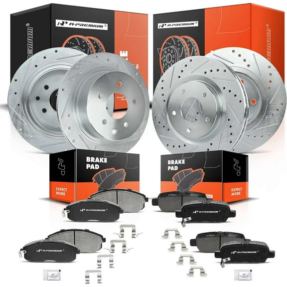 A-Premium Front and Rear Drilled and Slotted Disc Brake Rotors   Ceramic Pads Kit Compatible with Select Nissan Models - Sentra SE-R 2007 2008 2009 2010 2011 2012, 12-PC Set