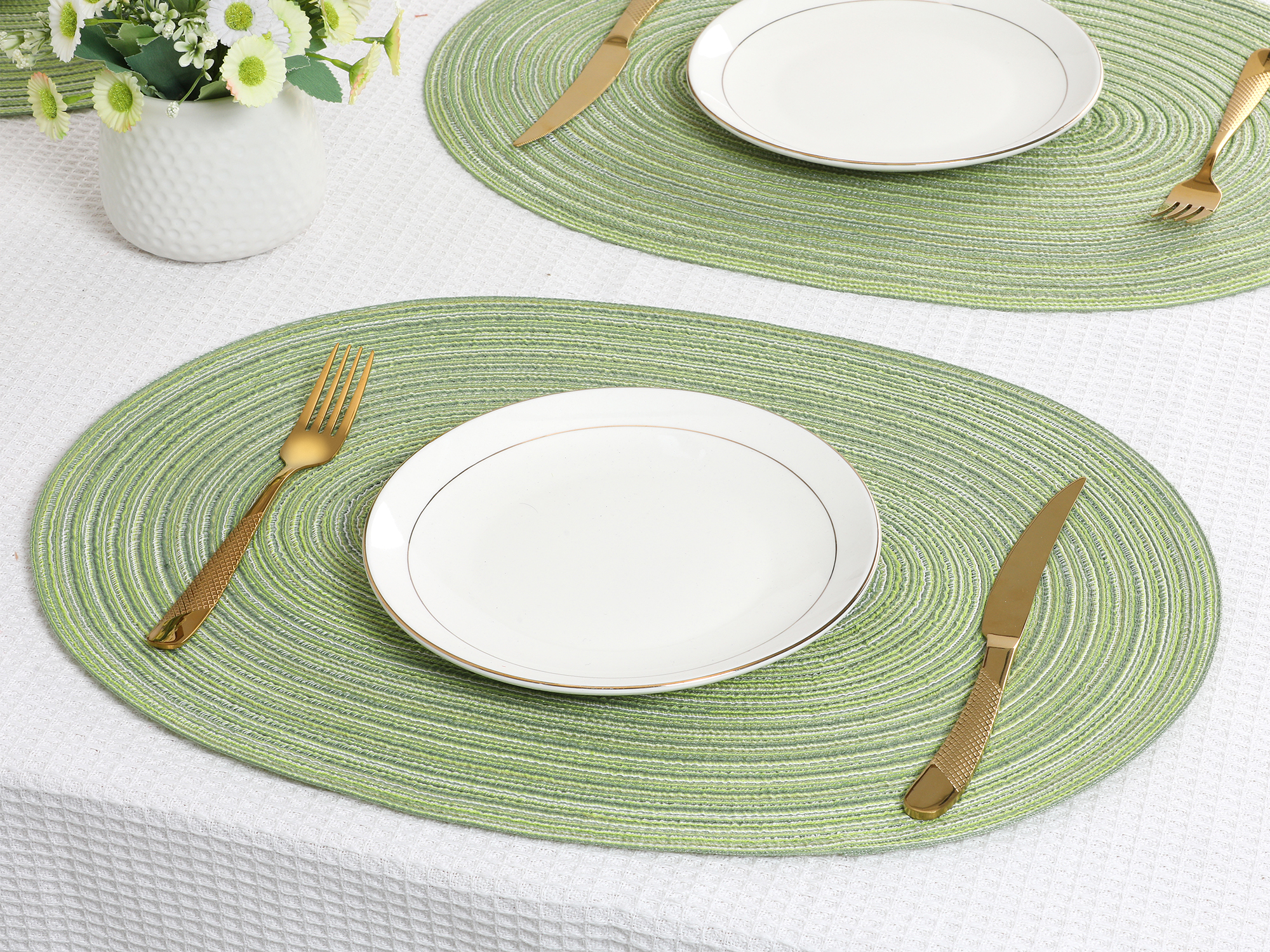 Unique Bargains Farmhouse Placemats Oval Placemats for Dining Table 6pk Green 19.7x14Inch