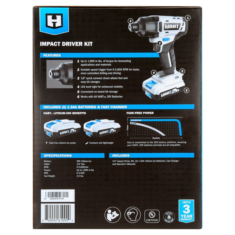 HART Electric Power Tool: 20V Cordless 1/4
