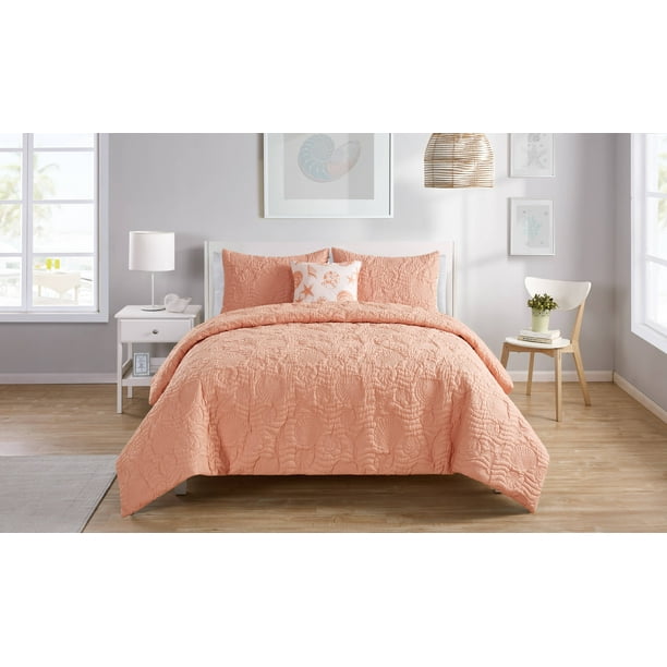 VCNY Home Beach Island Reversible Textured Duvet Cover Set, King, Peach
