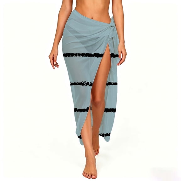 Floleo Women's Striped Print Beach Sarong Wrap Skirt Sheer Chiffon Swimsuit Cover Up Multi-Purpose Summer Beach Shawl Lightweight Vacation Cover up for Women(Blue,Free Size)